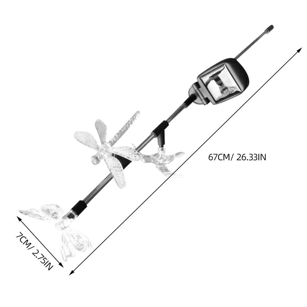 أضواء حديقة تعمل بالطاقة الشمسية على شكل طائر الطنان وحشرة اليعسوب متعددة الألوان، إضاءة زخرفية خارجية للحدائق والفناءات والمروج