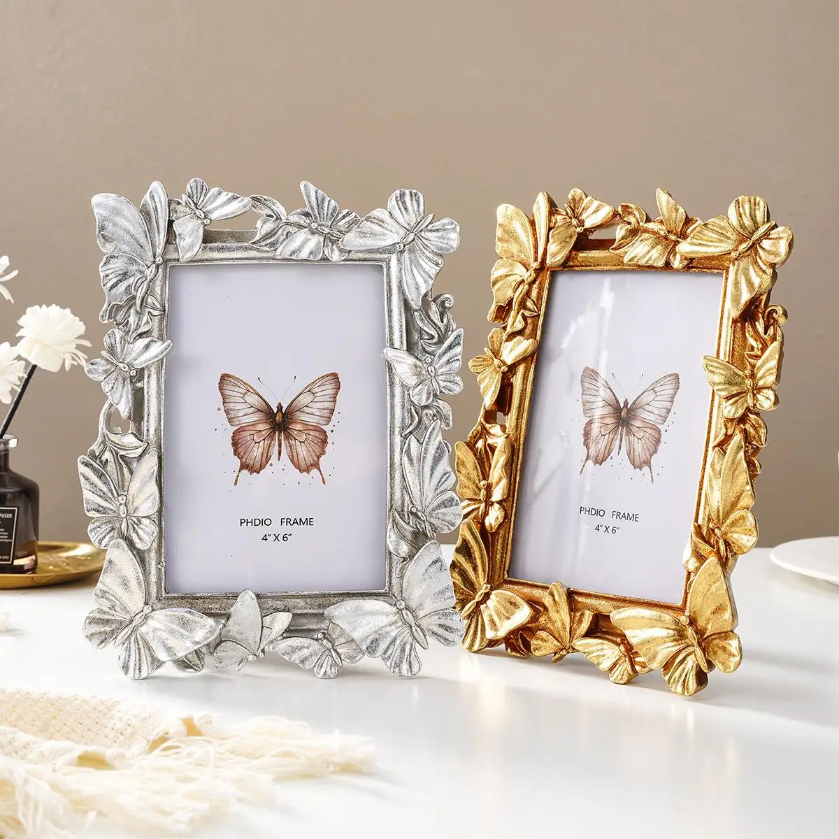 6-inch European Resin Photo Frame With Multiple Butterfly Relief Decorations In A Rectangular Shape For Home Decoration