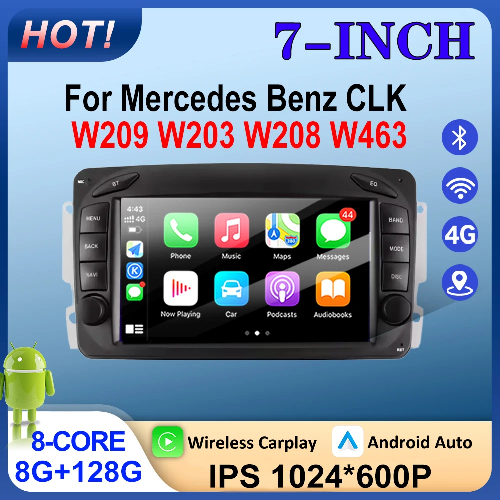 Android 16 Carplay Auto Car Radio GPS Multimedia Video Player for Mercedes Benz CLK W209 W203 W208 W463 Stereo BT