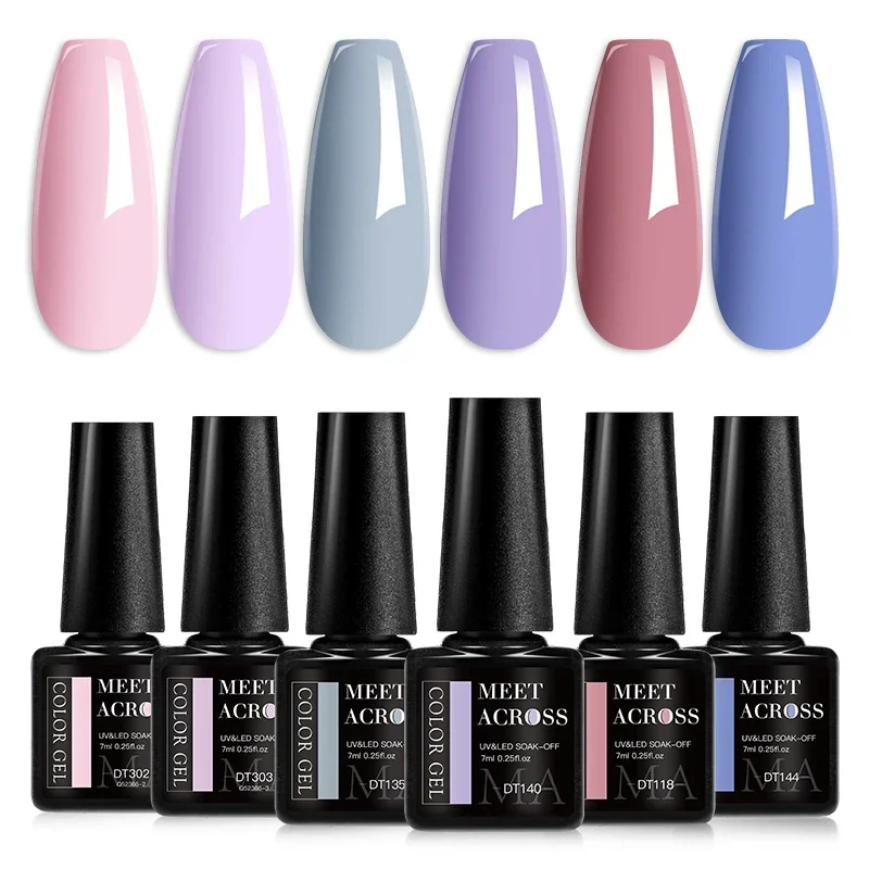 MEET ACROSS 6 Pçs/set Série Verde Gel Unha Polonês Conjunto Suprimentos de Unhas Semi Permanente UV Gel Nail Art Kit Manicure para Unhas