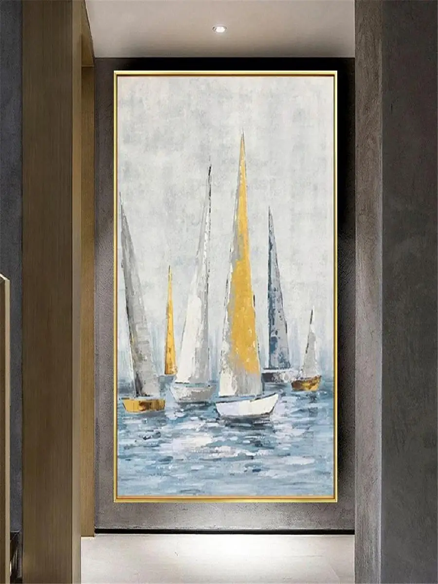 Handmade Large Abstract Sailboat Oil Painting on Canvas  Unique Landscape Wall Art for Living Room Decor