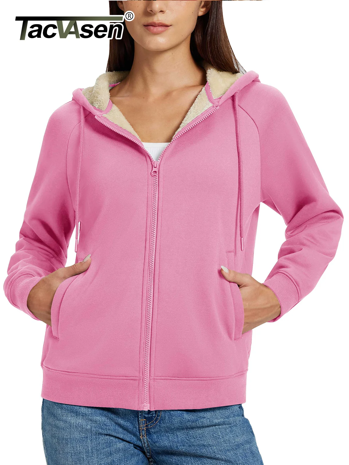 TACVASEN Women's Zip Up Sheerpa Hoodies Outdoor Sweatshirts Coats with Pockets Witner Warm Casual Fleece Lined Full-Zip Jackets