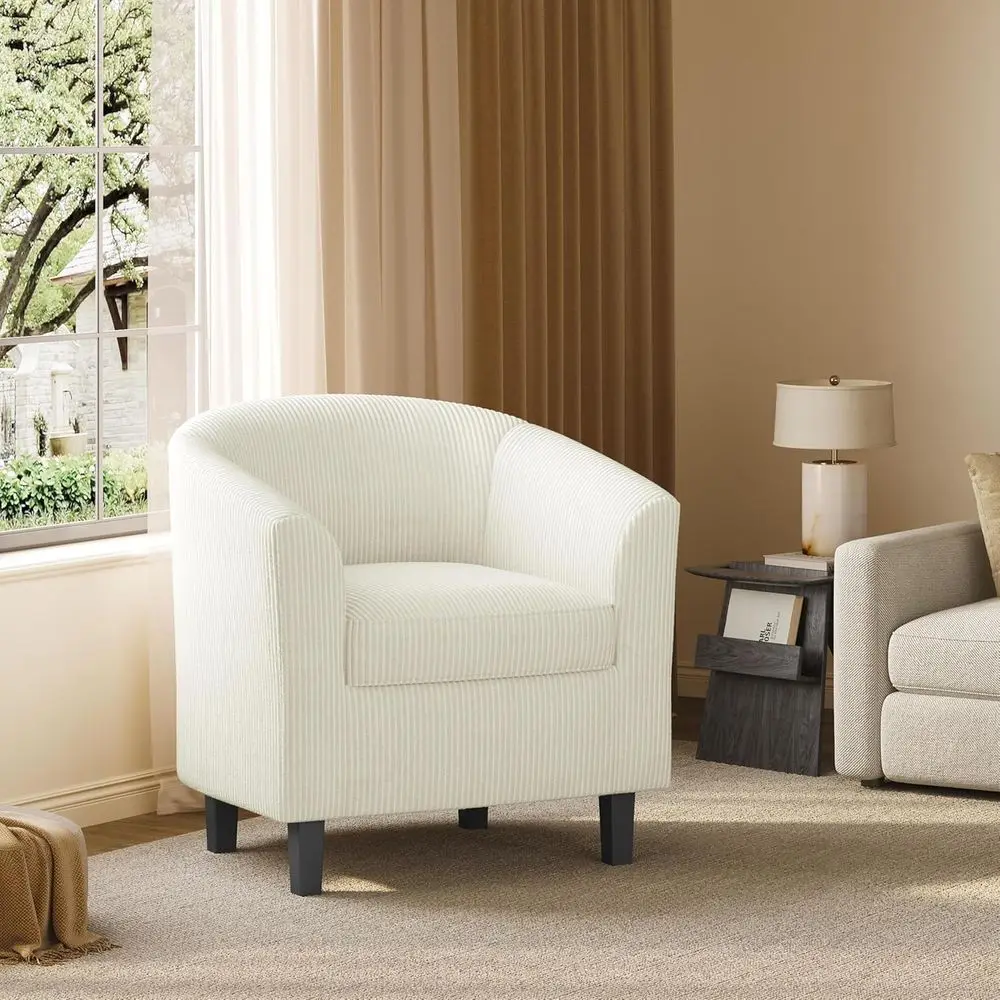 Barrel Chair, Corduroy abric Accent Chair with Sot Padded and Sturdy Legs or Living Room/Bedroom/Study/Waiting Room, Beige