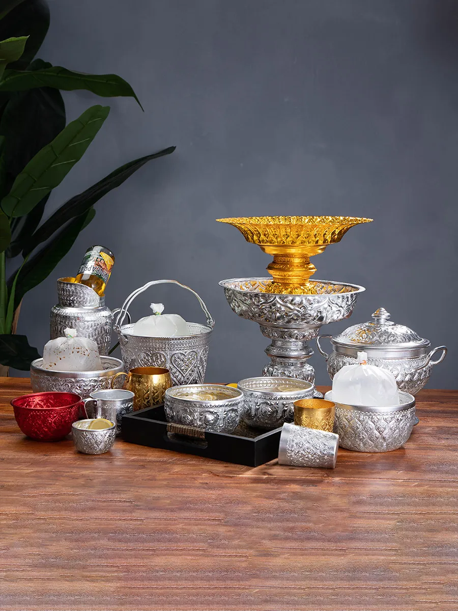 Silver Tai Restaurant Dining Utensils Fruit Bowl Dessertware Sand Art Alloy Bowl Southeast Asian Style Home Decor Accessories