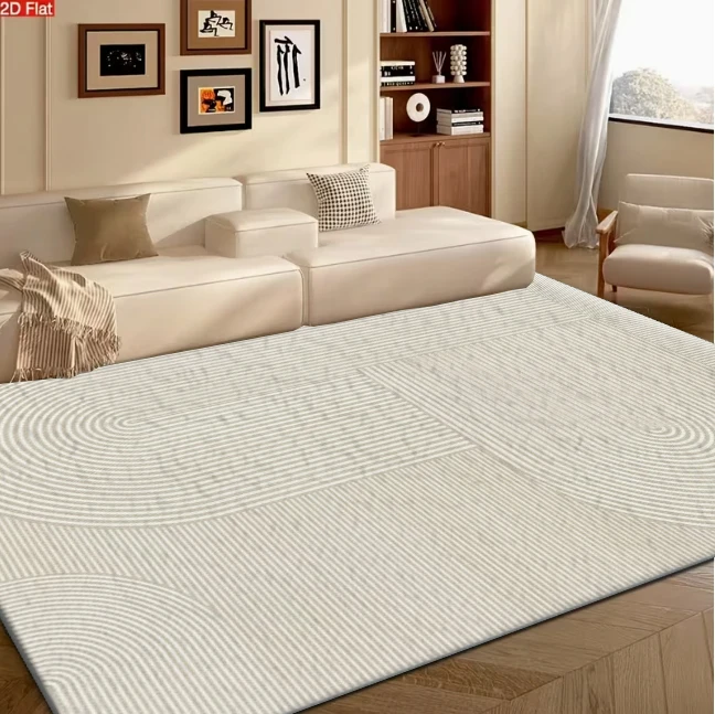 Minimalist Beige Concentric Circle Area Rug Modern Printed Decorative Floor Rug for Living Room Indoor Home Ornament