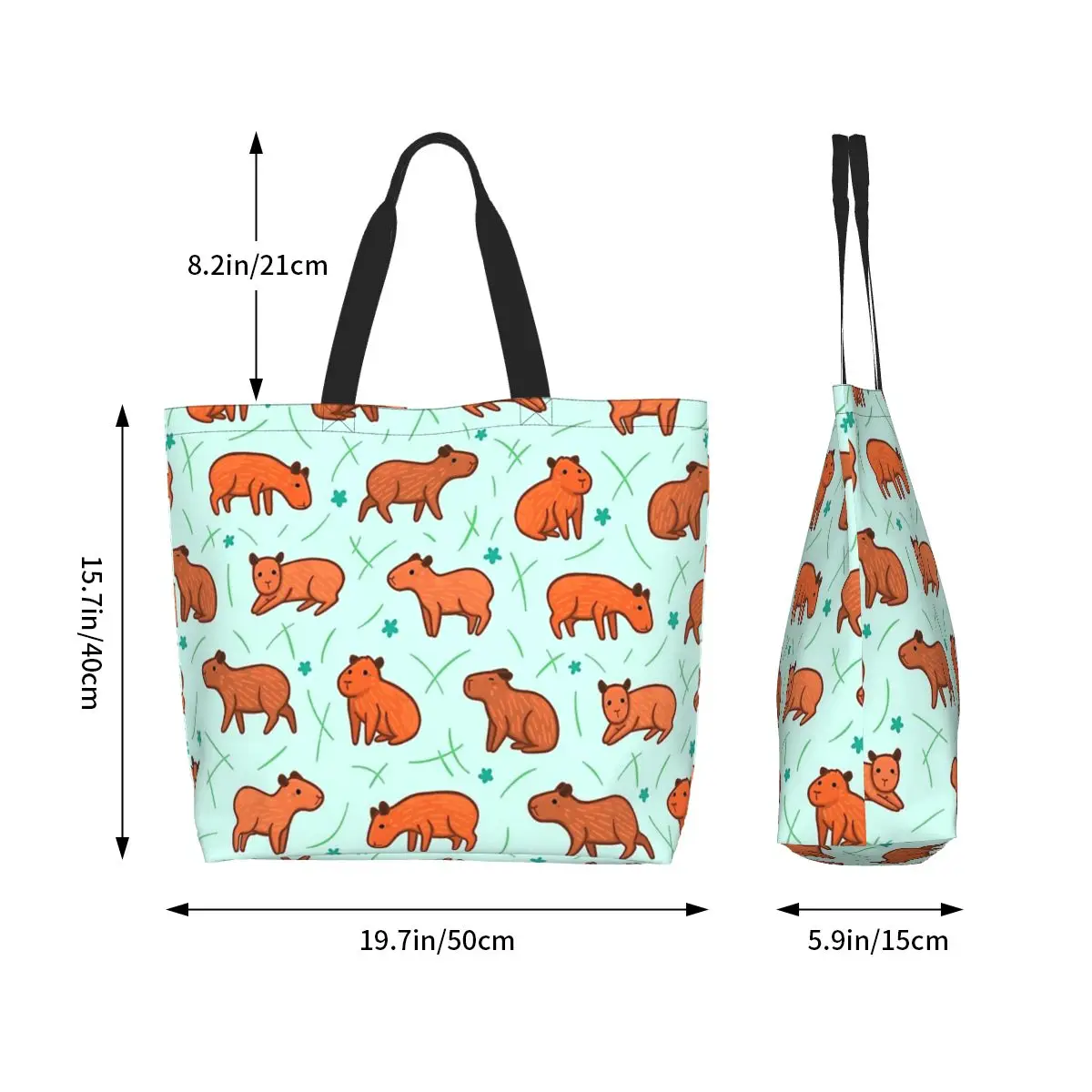 Capybara Pattern Shopping Tote Bag Canvas Large Capacity Shoulder Bags Shopper Grocery Handbag for Women