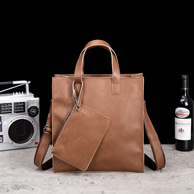 Fashion Retro PU Messenger Bag Leather Briefcases Men Briefcase Trendy Crossbody Handbag Men's Shoulder Luxury Brand Brief Case