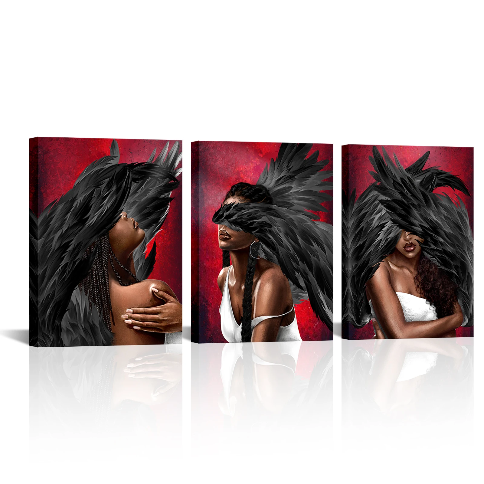 

3 Pieces Black Angel Wall Art Poster Lady with Wing Print Canvas Painting Modern Style Pictures Living Room Wall Decor
