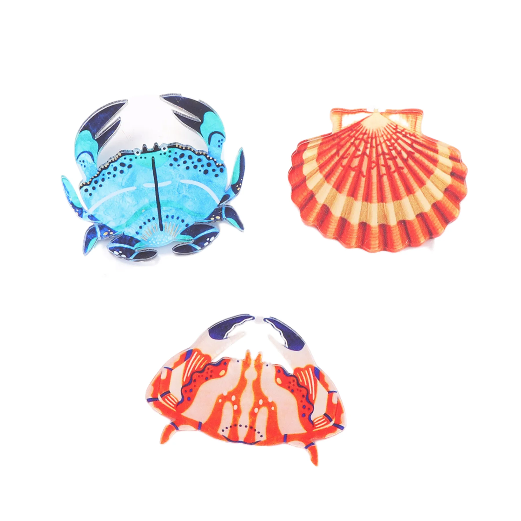 Ocean Animal Brooch Pins, Crab Shell Acrylic Lapel Pin Set, Cute Marine Life Decorative Badge