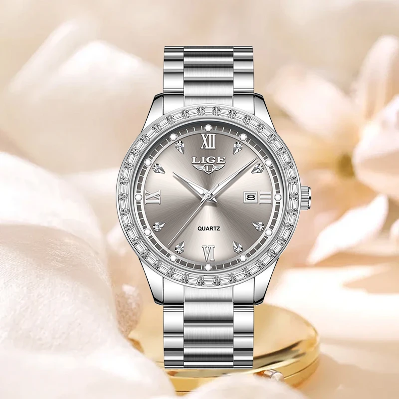LIGE Elegant Classic Woman Watch Luxury Beautiful Diamond Stainless Fashion Quartz Women Wristwatch Ladies Gift Relogio Feminino