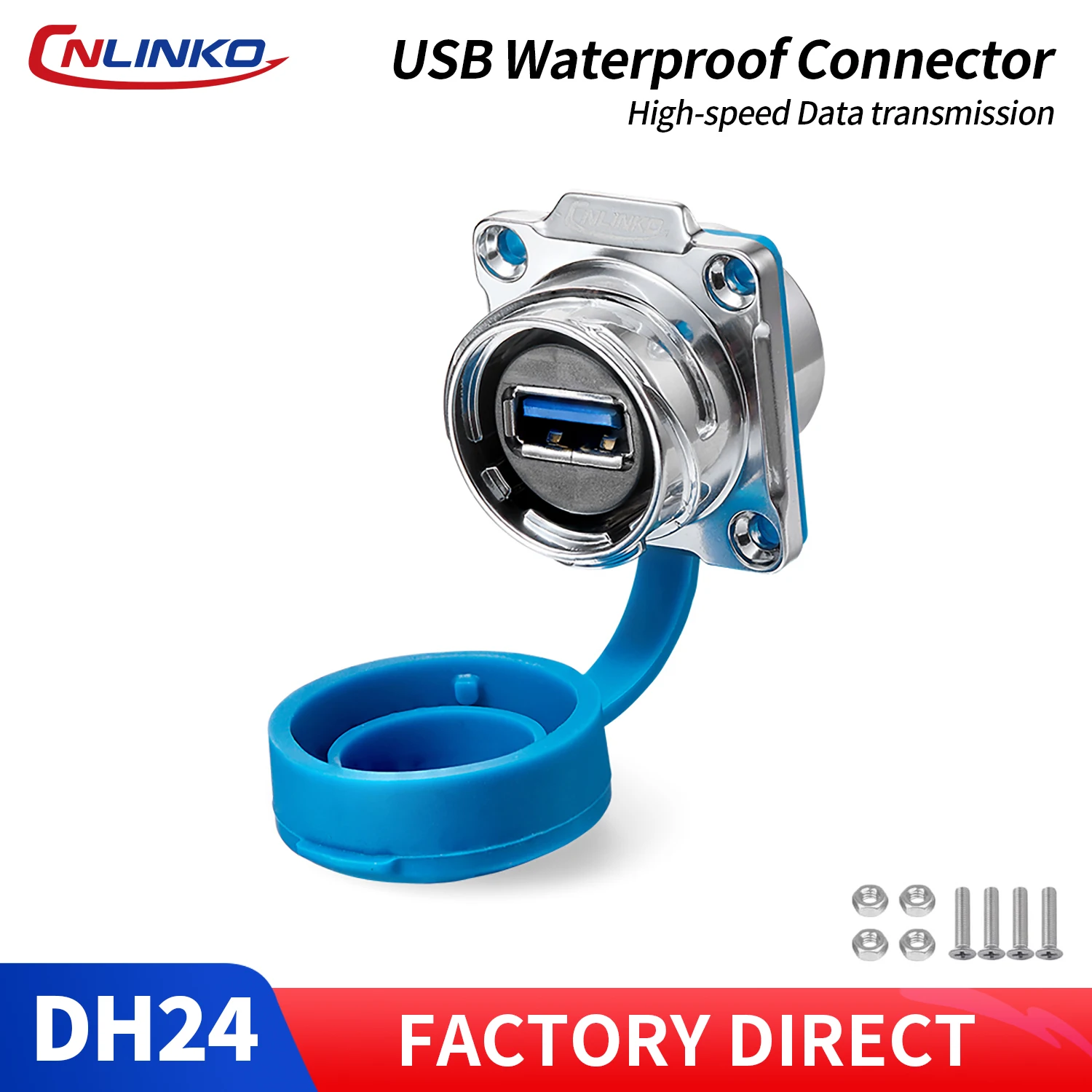 CNLINKO M24 USB3.0 Female Waterproof Connector USB Metal Socket Connector 1.8A Receptacles Jacks for Video Audio Data Transfer