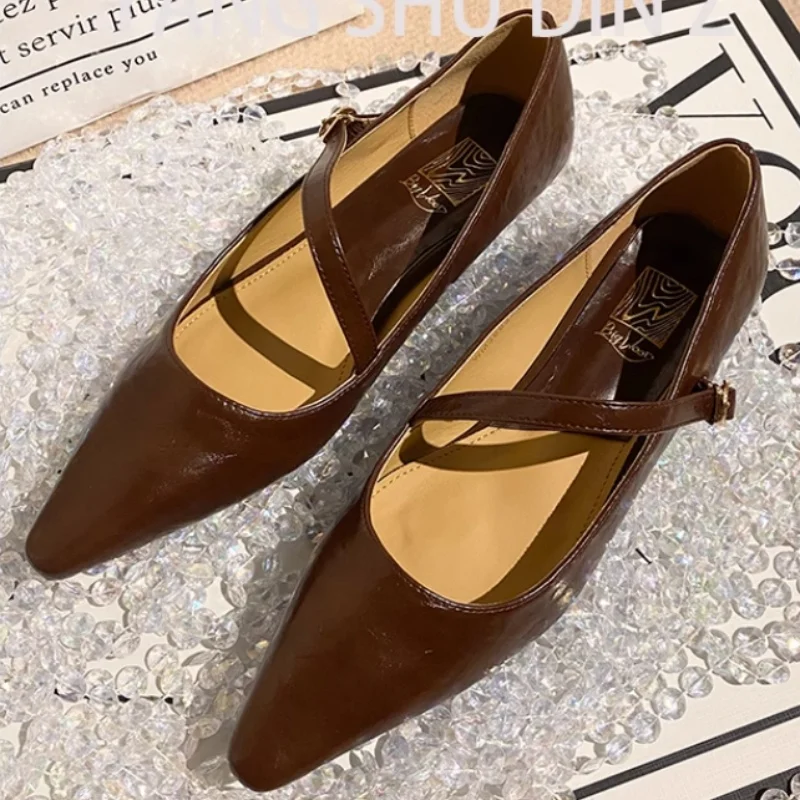 Woman Red Mary Jane Shoes Fashion Pointed Flat bottomed Small Slope Follow-up Shoes 2025 Autumn Outdoor Casual Low Wedges Shoes