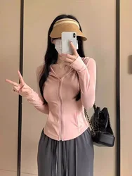 Pink Ice Silk Sunscreen zipper Clothing Women's Summer Slim Fit Yoga Coat Tight Top 2024 New Cardigan Sports clothes Z4JO