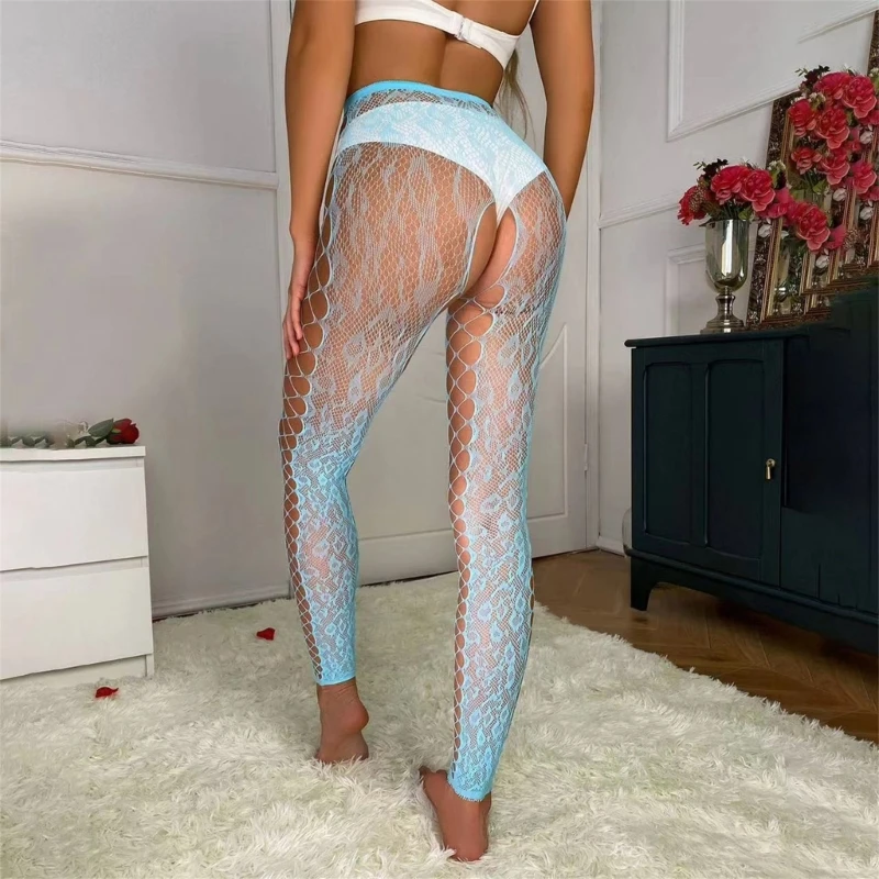 Hollow-Out Leopard-Pattern Mesh Pantyhose for Women Crotch Opening Footless Fishnet Tights Stockings Leggings Hosiery