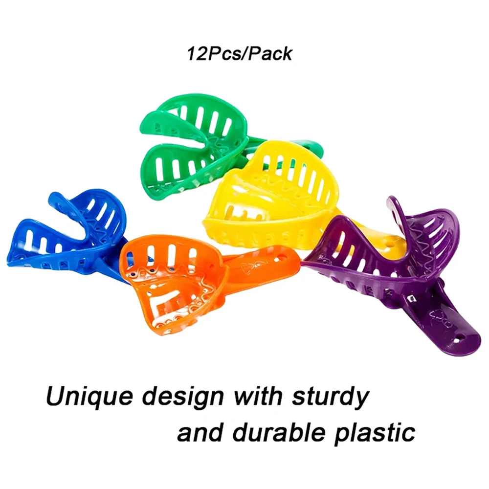 12PCS 6 Sizes Dental Impression Tray for Adult/Children Colorful Plastic Materials Teeth Holder Dental Central Supply for Oral