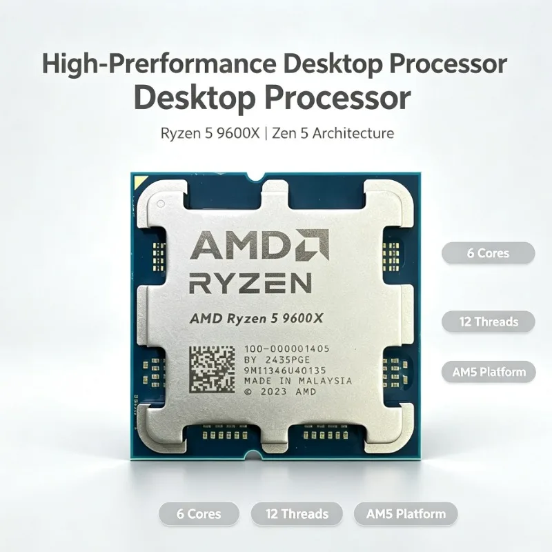 Ryzen5 9600X Processor For AM5 Motherboard 6‑Core 12‑Thread 5.4GHz 32MB L3 65W 4NM DDR5 Without Cooler
