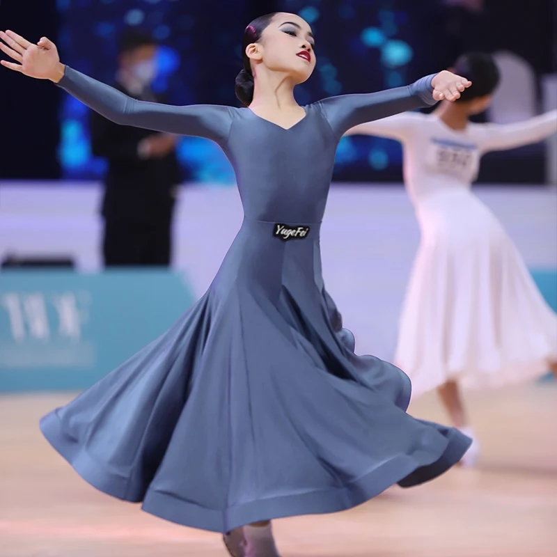 2024 New National Standard Dance Girls Competition Clothing Social Dance Large Swing Split Skirt Suit Ballroom Dress DN17314