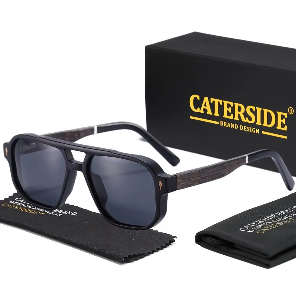 CATERSIDE Modische polarisierte Sonnenbrille für Herren, Holzbeine, flaches Doppelbrücken-Design, Sonnenbrille für Damen, Outdoor-Sommerbrille – Detail 25