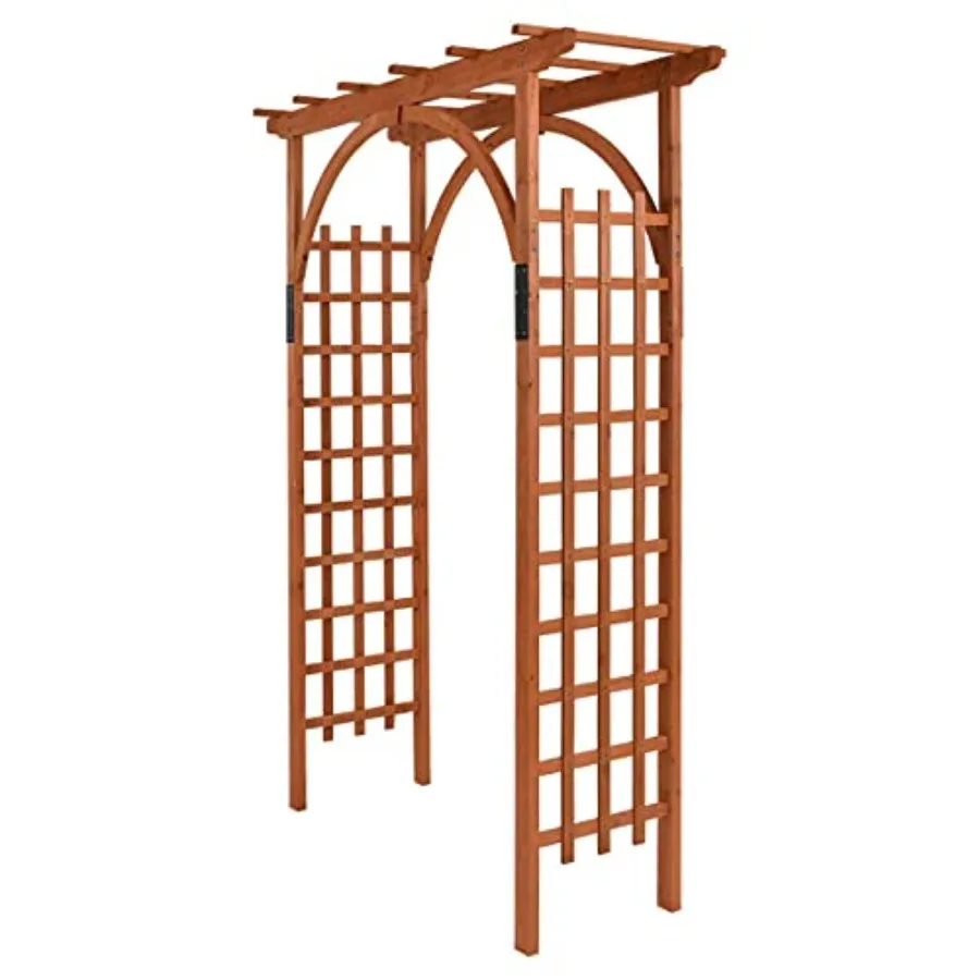 Wooden Arbor Garden Arch for backyard entrance, patio, and wedding ceremony; natural wood material, rustic brown color, sturdy