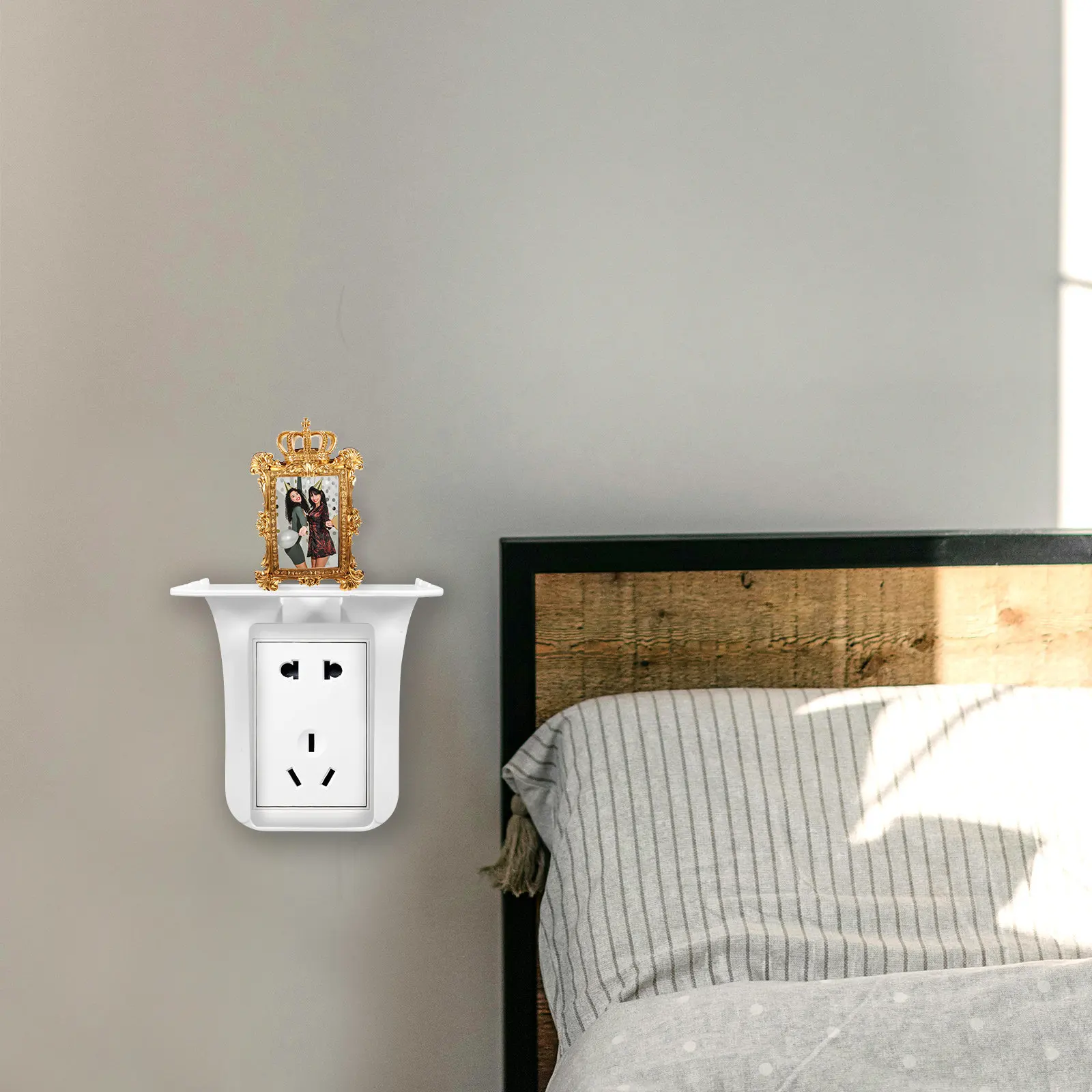 Multifunctional Wall-Mount Electrical Outlet Shelf – Punch-Free Socket Storage Rack for Home, Office & Bedroom