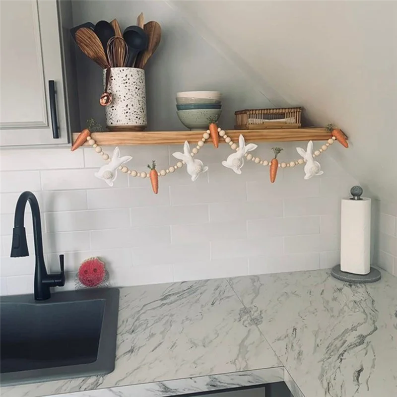 A59E-1 Buah Karangan Bunga Halloween Spanduk Paskah Karangan Bunga Kelinci Liontin Karangan Bunga Manik-manik Wortel