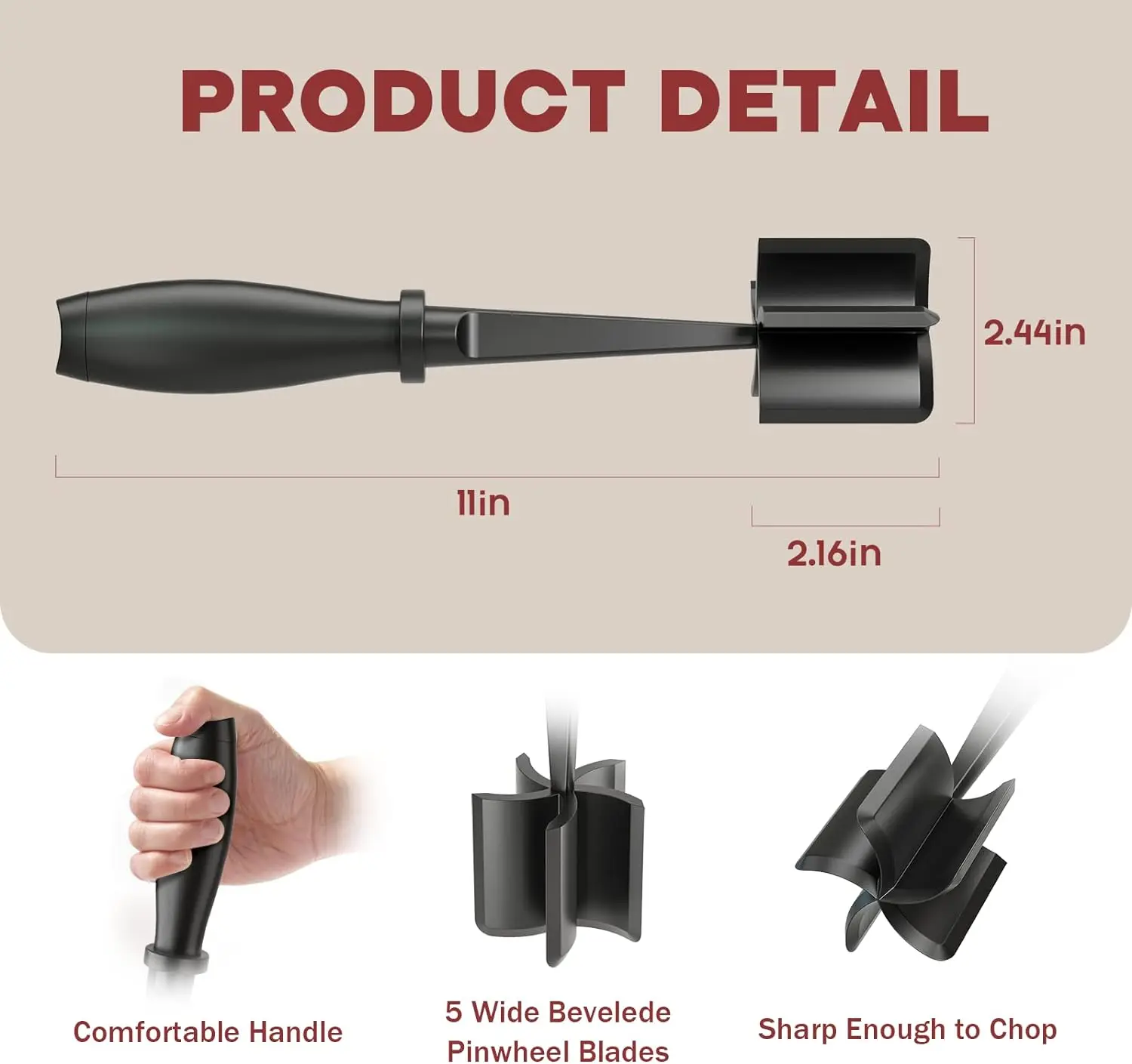 Meat Chopper Hamburger Grinder, Kitchen Smasher for Ground Beef | Heat Resistant, 5 Nylon Blade, Burger Grinder Potato Mix Tool,