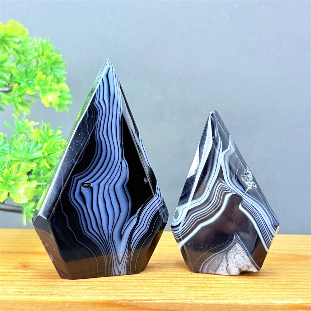 Black Agate Free-form Torch for Aquarium, Reiki Healing, Diamond Shape, Home Decoration, Witchcraft Sacrifice, Feng Shui Gift, 1