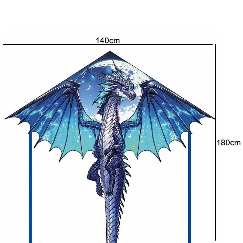 Aquilone de dragão pterosaur de 1,4 m para crianças e adultos, brinquedo de brincar ao ar livre com cauda, fácil de voar