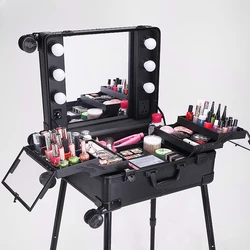 Cosmetic box professional makeup artist 24-inch mirror with light bulb luggage case studio makeup artist special suitcase.