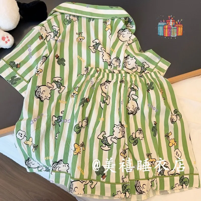 Snoopy Fashion Personalized Striped Pajamas Summer Ins Style Short-sleeved Cardigan Student Dormitory Suit Home Clothes