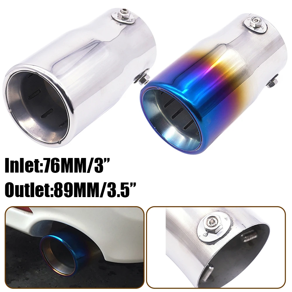 

Car Exhaust Systems Muffler Tip End Pipe Rear Tail Throat Universal 76mm Inlet 89mm Outlet Exhaust Muffler Tip Stainless Steel