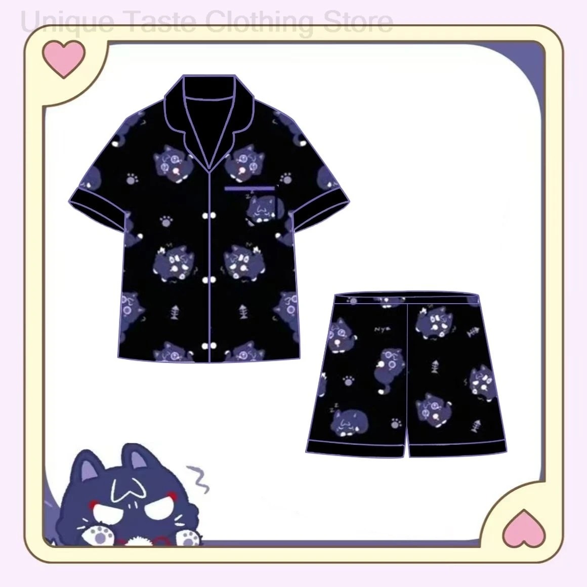 

Genshin Impact Cartoon Pajamas Sleepwear Pants Set Xiao Cute Cat Print Shorts Shirt Leisure Home Clothes Women Men Summer Suit