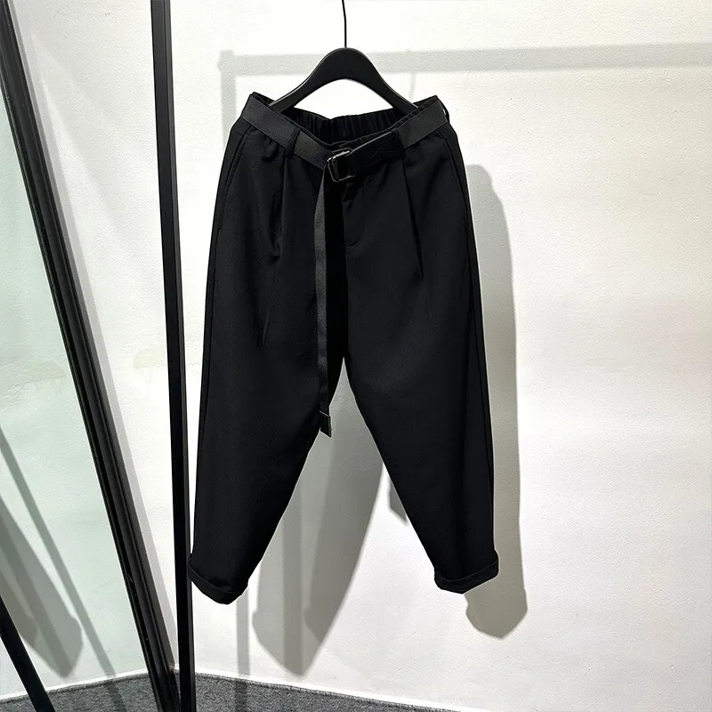 Avant-Garde Wide-Leg Pants Men's Fashion Simple Dark Casual Loose Baggy High Street Style Non-Ironing Retro Daddy