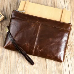 New Men's Leather Clutch Bag, Durable Vintage Fashion Business Top Layer Cowhide Handbag