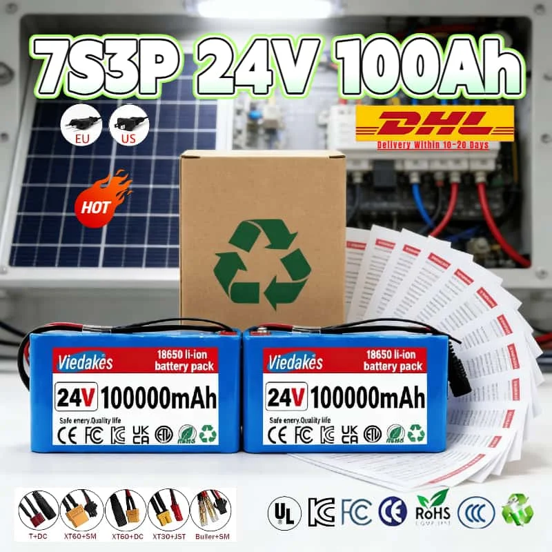 

Low Self-discharge 7S3P Rechargeable 18650 Li-ion Battery Pack 24V 100Ah Power Supply for Suitable for outdoor camping RVs✅✅