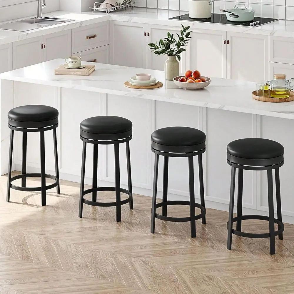 

24 Swivel Bar Stools With Footrest Set Of 2,Modern Counter Height Barstools,Industrial PU Leather holstered Chairs,Backless R
