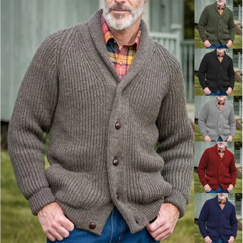 

Men Solid Sweaters Knitted Single Breasted Cardigan Long Sleeve Turn Down Collar Jumpers Buttons Loose Casual 2025 Autumn