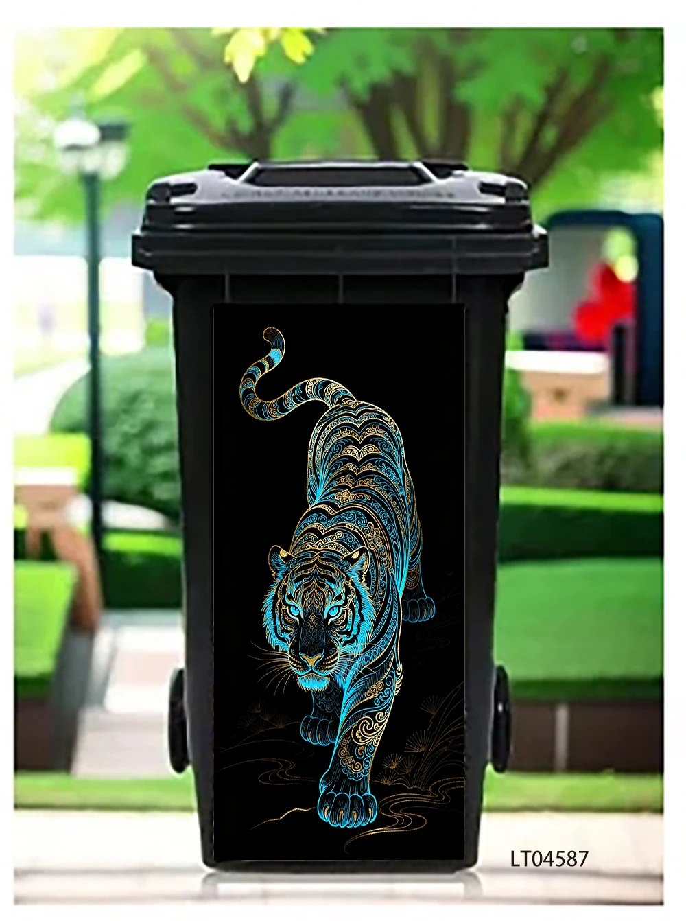 Glowing Neon Dragon Turtle Horse Trash Can Sticker, Fantasy Animal Design Waterproof Outdoor Garbage Bin Mural Decor