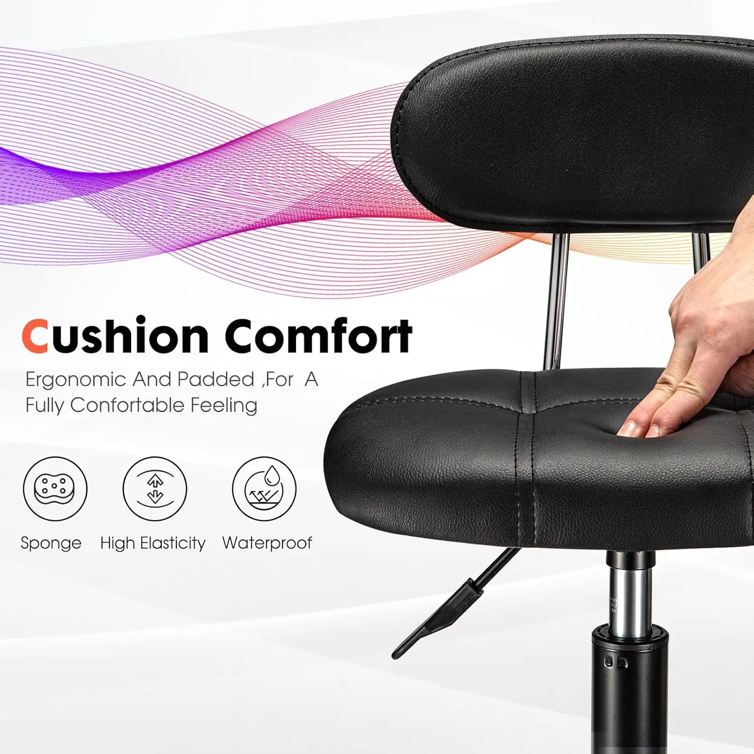 مقعد دوار بارتفاع قابل للتعديل مع مسند ظهر وعجلات، أسود #5