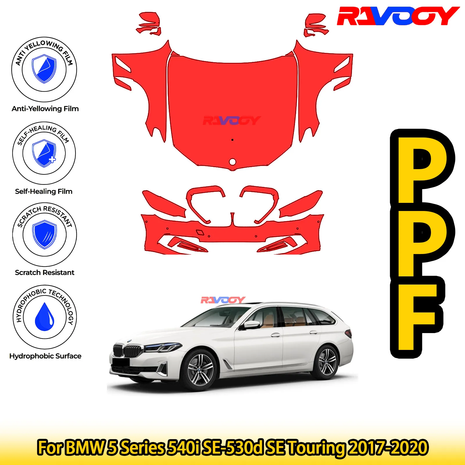 

For BMW 5 Series 540i SE-530d SE Touring 2017-2020 Glossy Matte Black Precut front PPF Kit Paint Protection Film