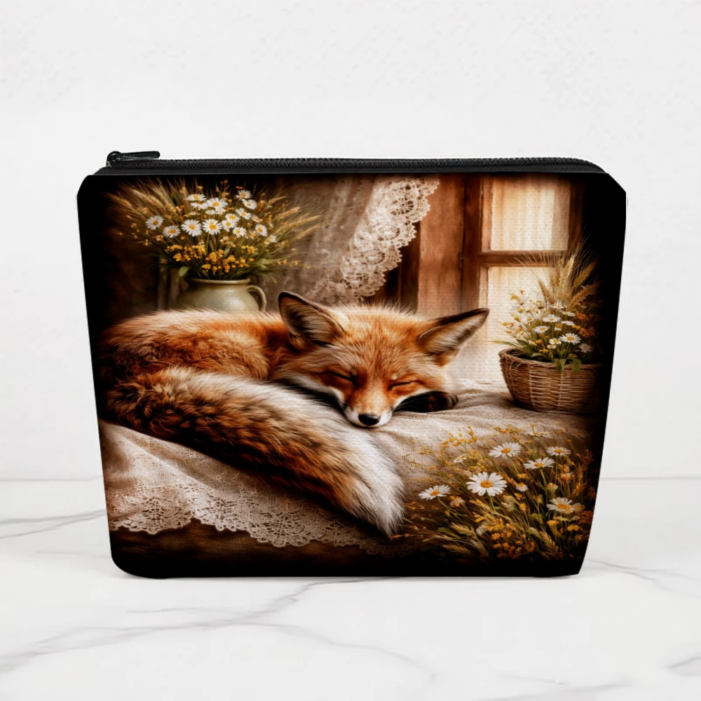 Fox Sleeping In Cozy Room Makeup Bags for Girls Cosmetic Pouch Toiletry Bag Pencil Case Travel Storage