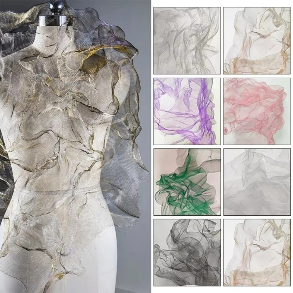 New Cloud Fog Mesh Bright Organza Fabric Pleated Shape Art Background Hard Mesh Cloth DIY Decoration Mesh Texture Shapeable Wire