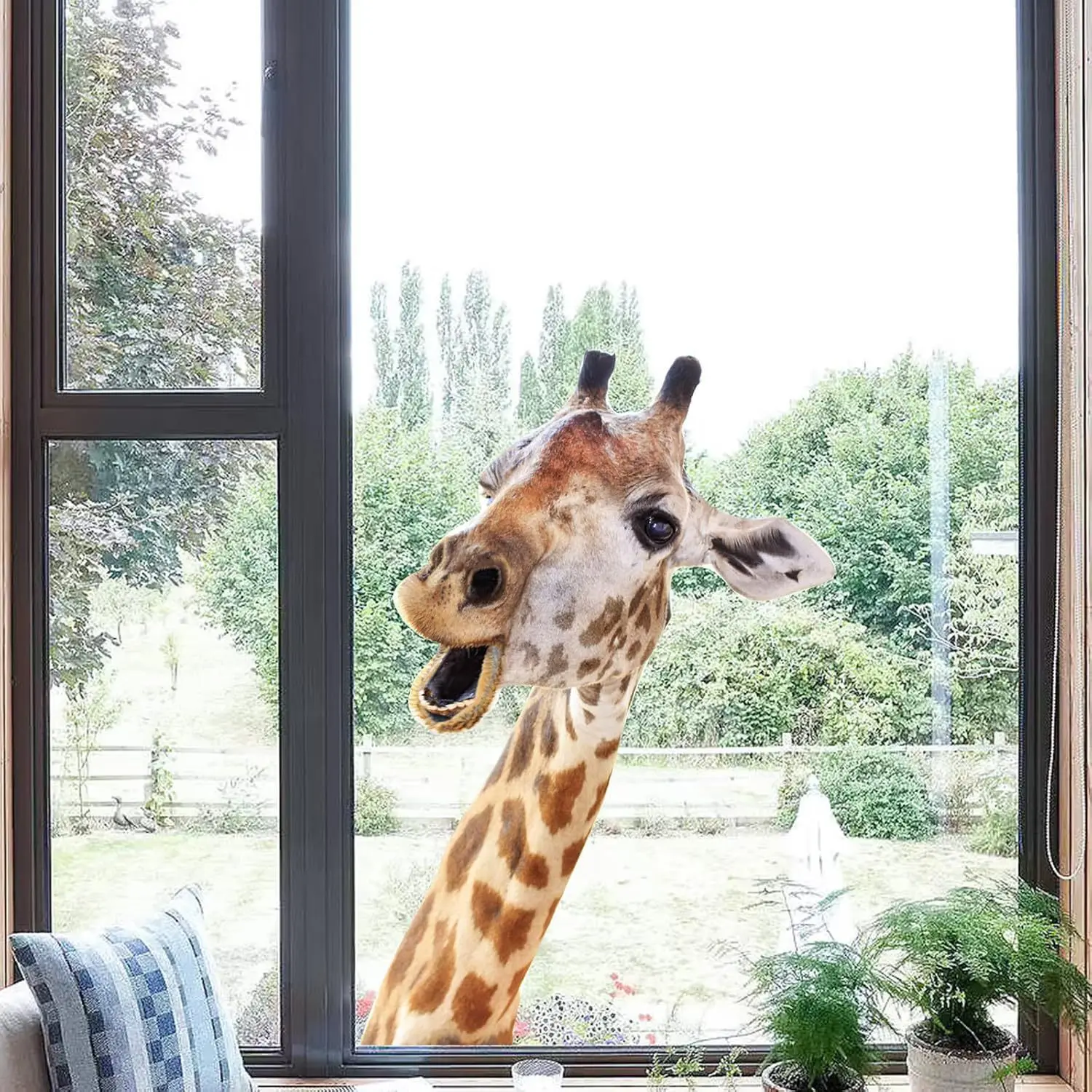 Realistic Giraffe Head Window Sticker Self-Adhesive Animal Decal for Living Room