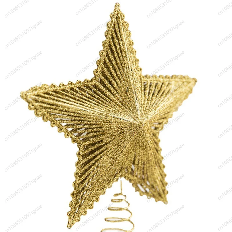 Christmas tree top star wrought iron ornaments, pentagram star sequins atmosphere Christmas decoration accessories