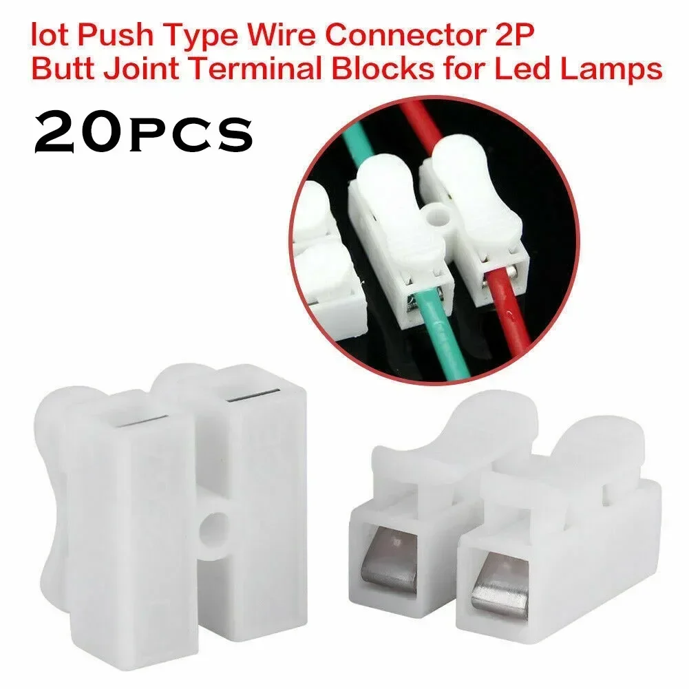 20Pcs CH2 Spring Quick Wire Connector Cable Clamp Terminal Block LED Strip Light Replace Electrical Tape Cable Clamp