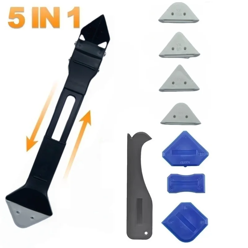 5 In 1 Silicone Scraper Sealant Smooth Remover Tool Set Caulking Finisher Smooth Grout Kit Floor Mould Removal Hand Tools Set