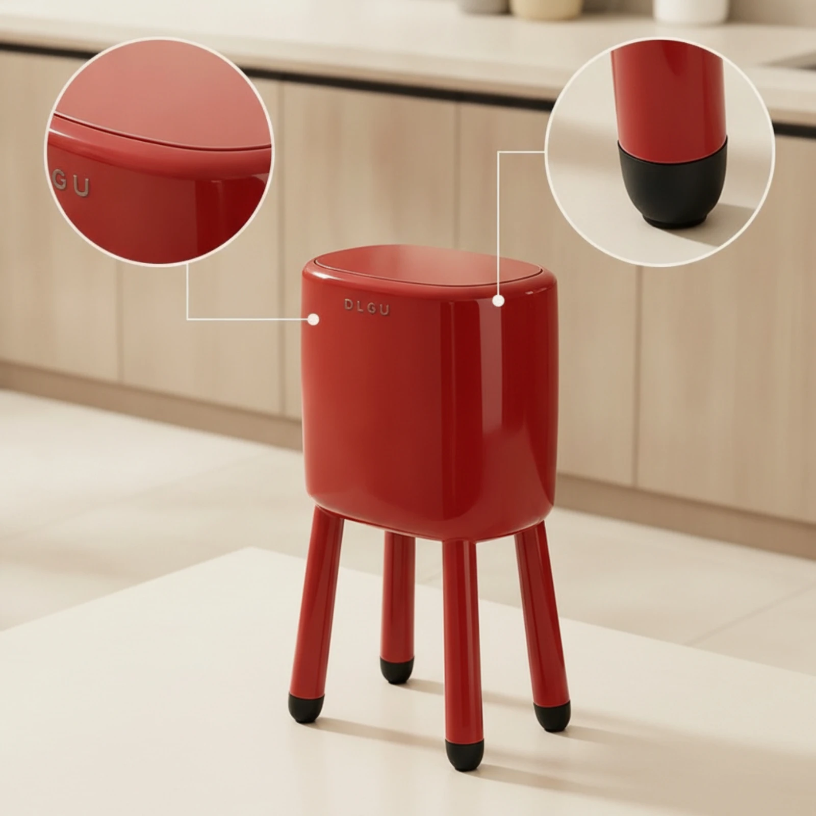 Trash Can with Legs Modern Trash Can with Lid Waste Basket Space-Saving Wastebasket Compact for Kitchen, Apartment