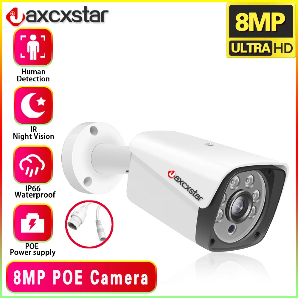 Câmera de Vigilância de Segurança impermeável ao ar livre, Night Vision, CCTV Vídeo, Home Audio HD, Monitoramento Remoto, Rj45 Poe IP, 8MP, 4K, 5MP