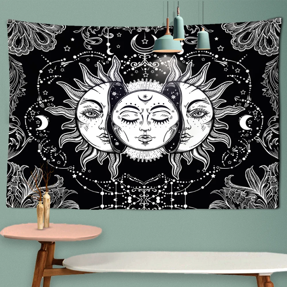 Mandala Tapestry biały czarny słońce i księżyc Tapestry Wall Hanging Tarot ściana hipisowska dywaniki dekoracja do sypialni koc