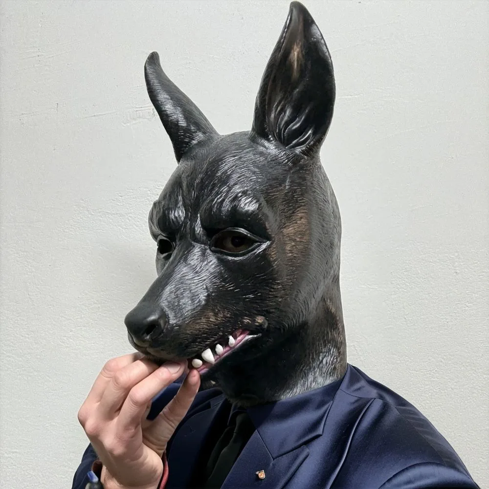 Adult Black Mr. Dog Mask Sexy Party Accessory with Big Ears Rubber Animal Mask Handsome Obedient Sheepdog Costume for Men
